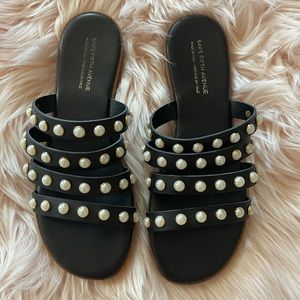🤍✨Saks Fifth Avenue Black Pearl slip on slides sandals✨